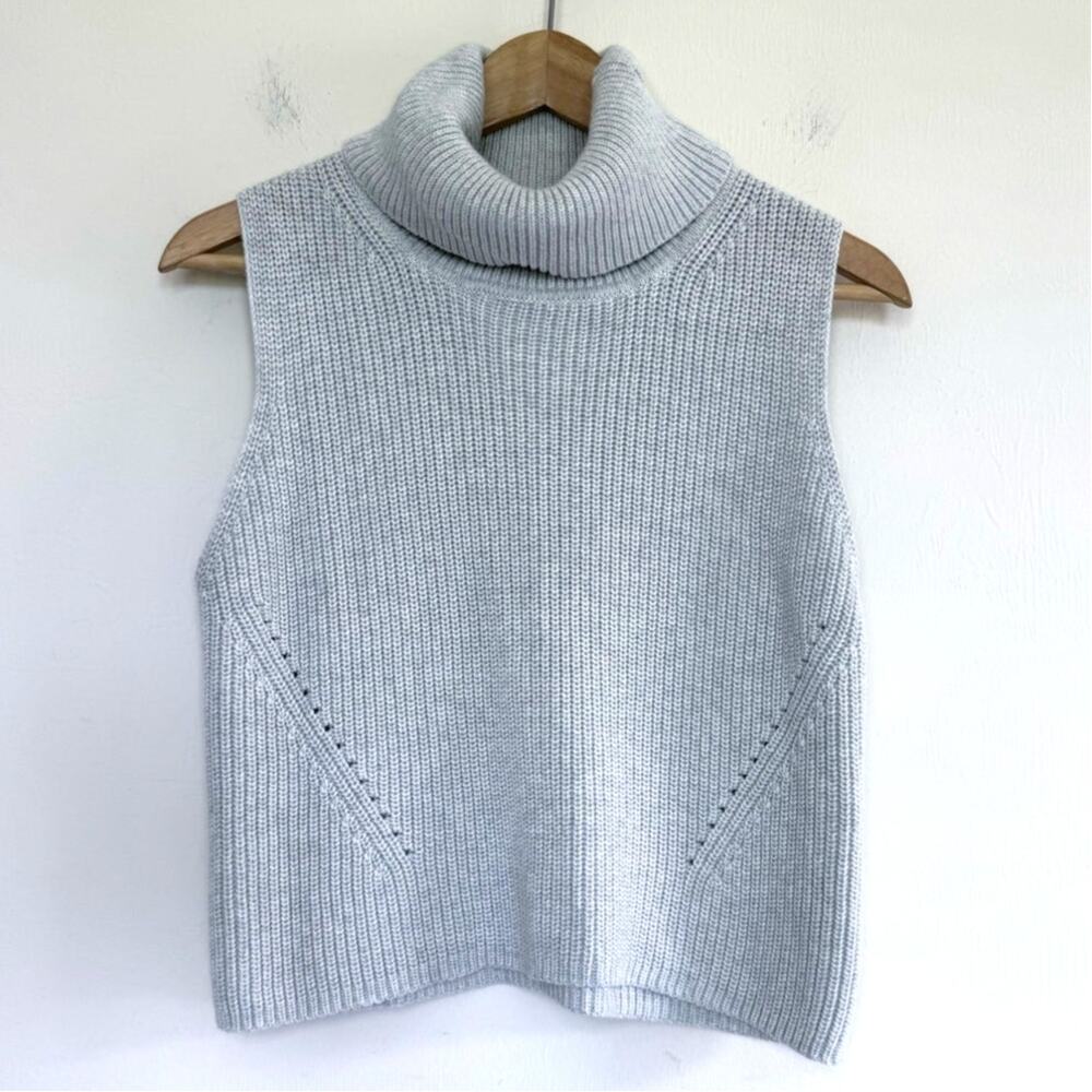 FRENCH CONNECTION gray 100% cotton sleeveless Mozart turtleneck sweater top - Picture 2 of 6